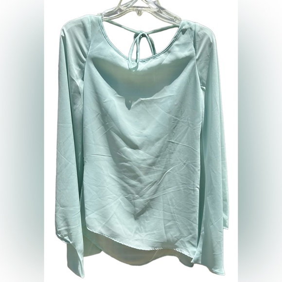 NWT 90s ARDEN B Blouse Sz S Mint Green Romantic Flowy Long Sleeves Open Back Top - Picture 1 of 5